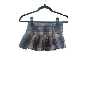 Upcycled Vintage Micro Mini Y2K Belt Skirt Plaid Gray XXS